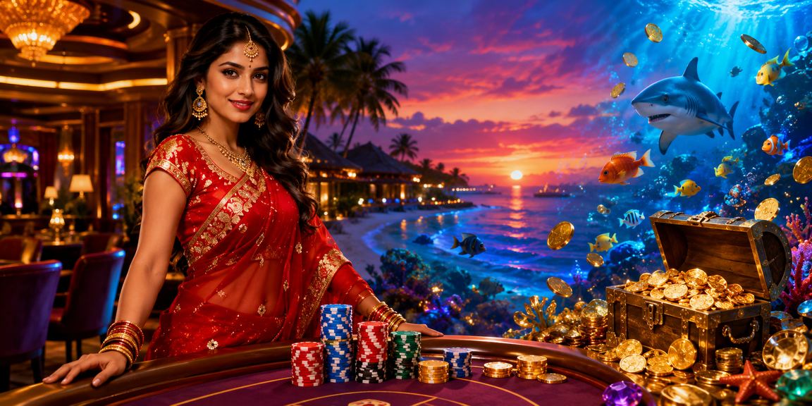 সেন্ট মার্টিন দ্বীপে শাড়ি পরা একজন নারী ফিশিং গেম খেলছেন