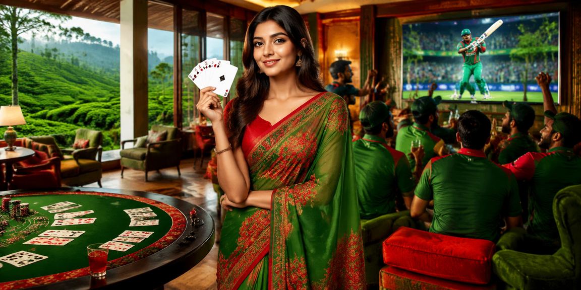 সিলেটে লাল-সবুজ পতাকার সামনে ক্রিকেট বেটিং উপভোগ করছেন একজন দর্শক